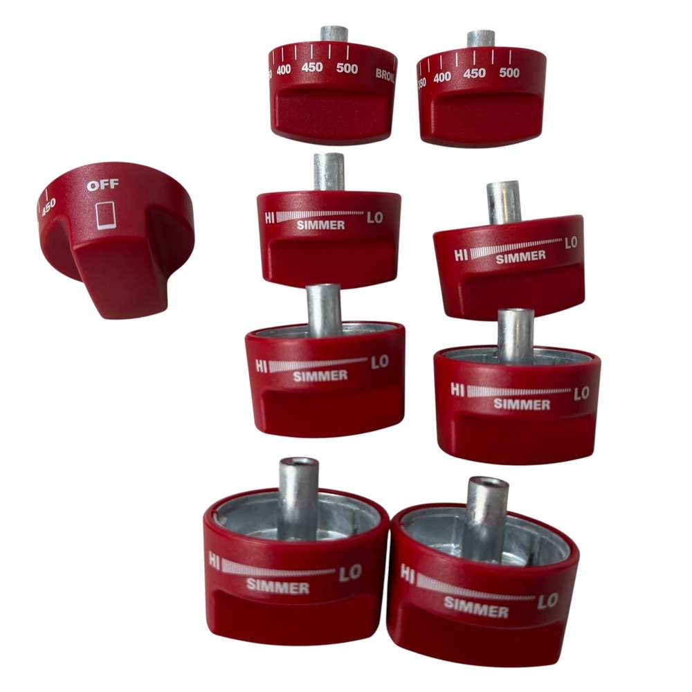 Wolf Range Oven Control Knobs Red Set of 9 Professional Gas Stove Replacement